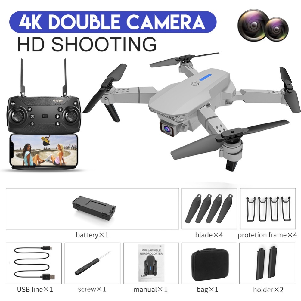 2023 New RC Drone With 4K HD Dual Camera WiFi FPV Foldable Quadcopter +1 Battery